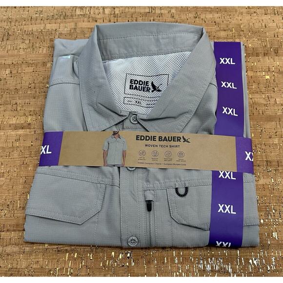 Eddie Bauer Shirt Mens XXL Gray Relaxed Fit Wicking Woven Tech UPF 50 Pockets - Picture 2 of 4